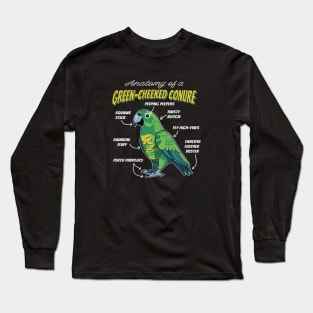 Funny Anatomy of a Green Cheek Conure Pet Bird Lover Long Sleeve T-Shirt